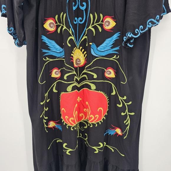 Embroidered Boho Heart & Birds Butron Down Maxi Dress Womens Size Xl - Picture 8 of 9